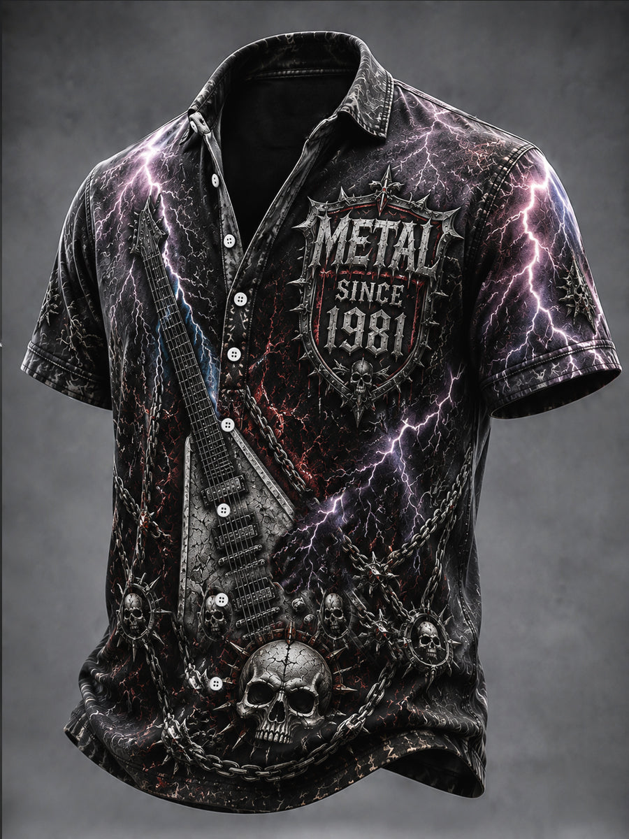 Vintage Washed Heavy Metal Rock Lightning Casual Shirt