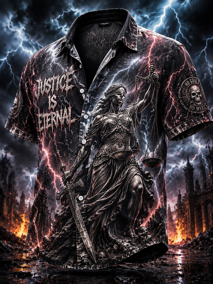Vintage Distressed Heavy Metal Goddess of Justice Casual Shirt