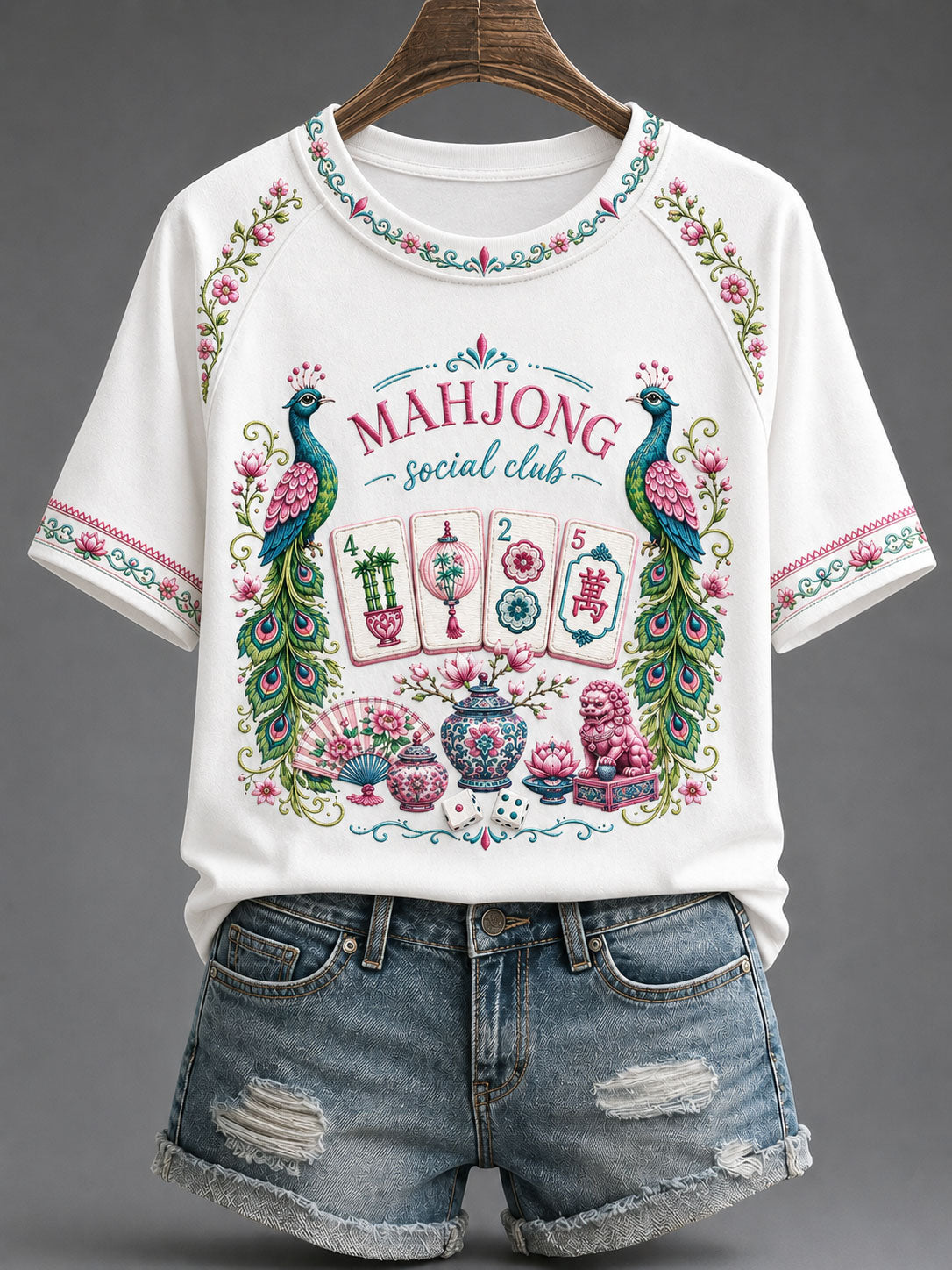 Women's Mahjong Print Casual T-Shirt