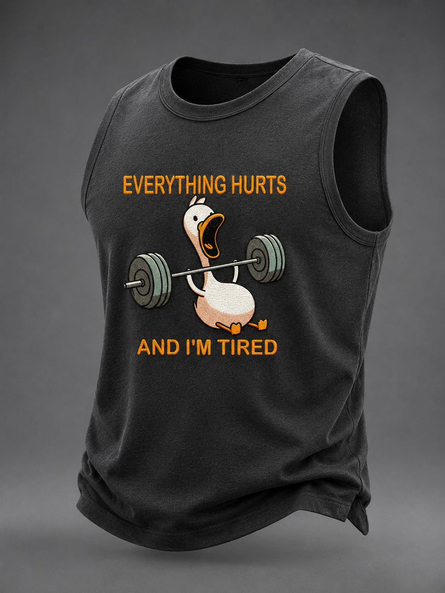 Men's EVERYTHING HURTS AND I'M TIRED DUCK Washed Gym Casual Tank Top