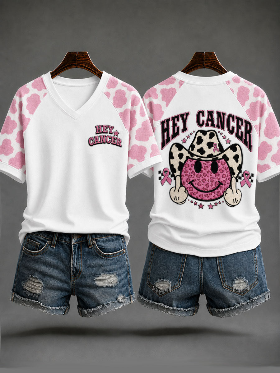 Women's“Fuck Cancer”Pink Ribbon Breast Cancer Awareness T-Shirt