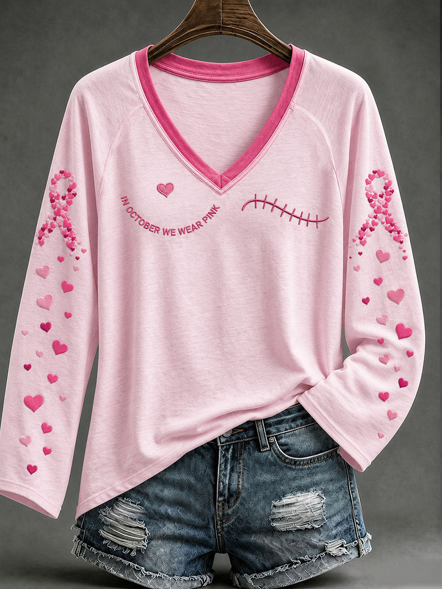 Women's In October We Wear Pink V-Neck T-Shirt