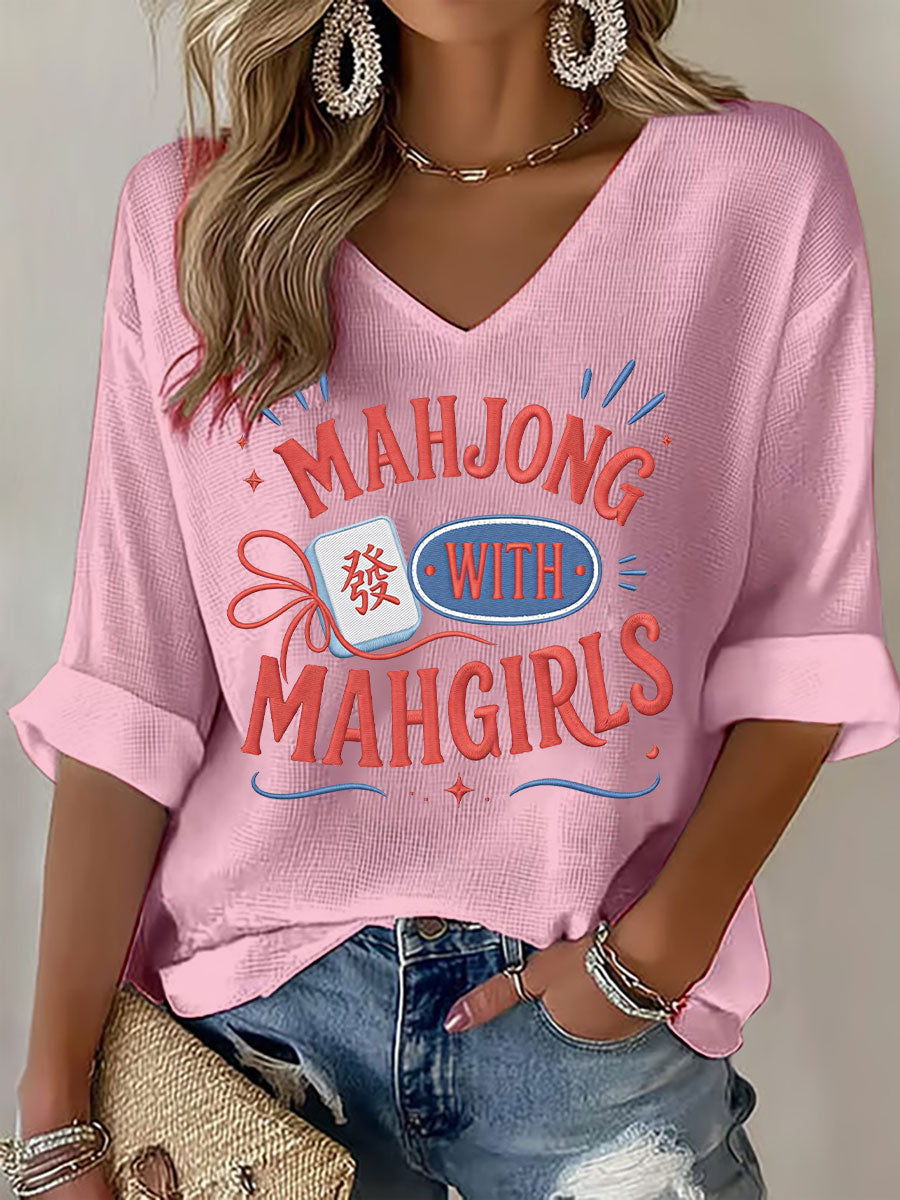 Women's Mahjong Print Casual T-Shirt
