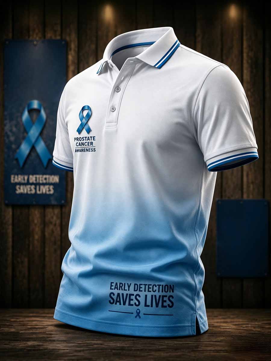 Men‘s Retro Prostate Cancer Awareness Print Casual Polo Shirt