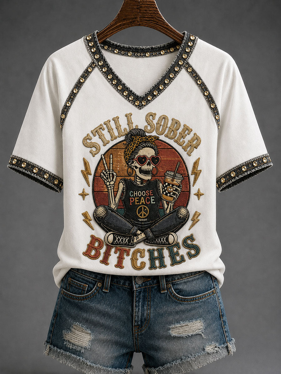 Women's Still Sober Bitches V-neck T-shirt
