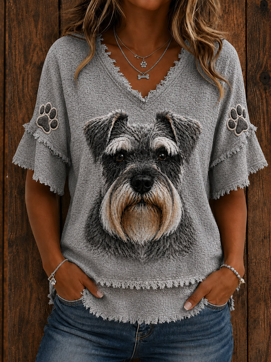 Women's Cute Miniature Schnauzer Art Cotton-Linen Shirt