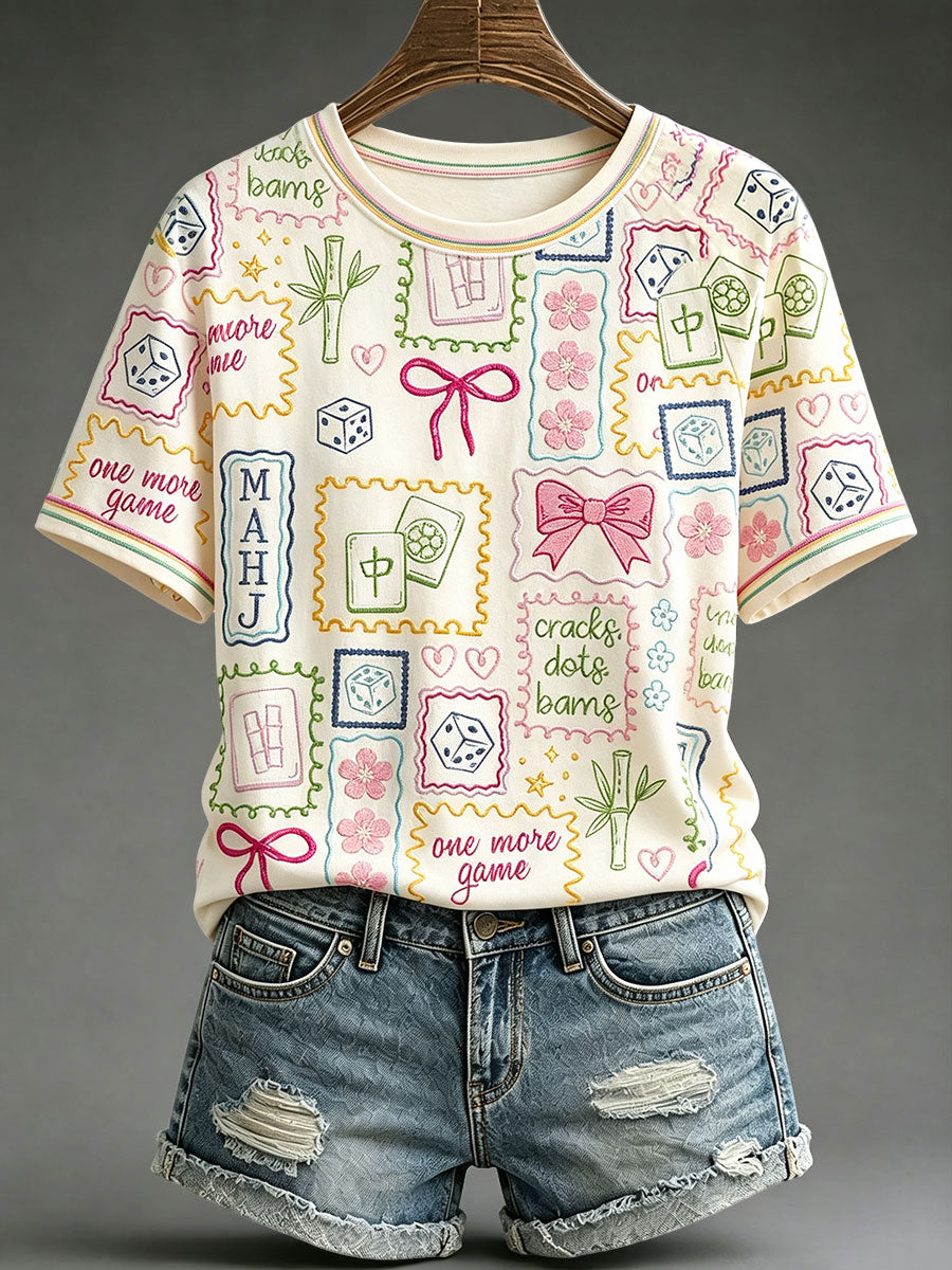 Women's Casual Mahjong-Print T-Shirts