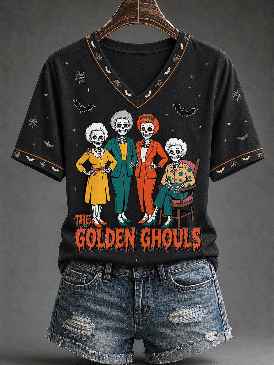 Women's The Golden Ghouls Print Casual V-Neck Tee
