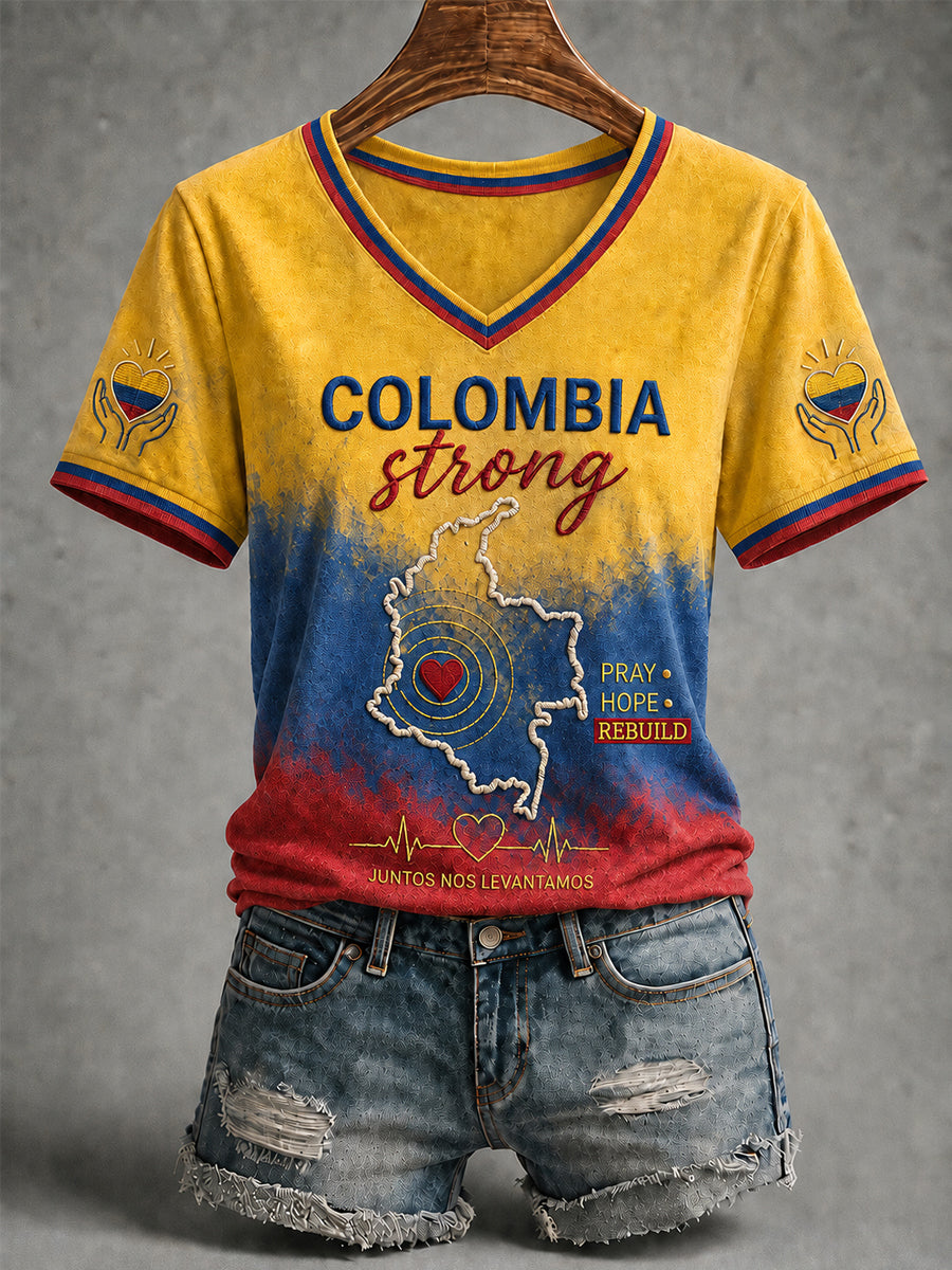 Women's Colombia Strong Pray For Colombia V-Neck Tee