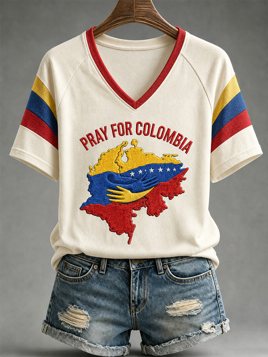 Women's Colombia Strong Print Casual V-Neck Tee