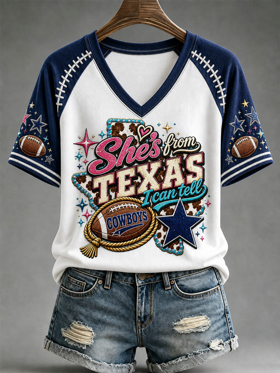 Women's Football Gameday Gift For Football Fans Casual V-Neck Tee