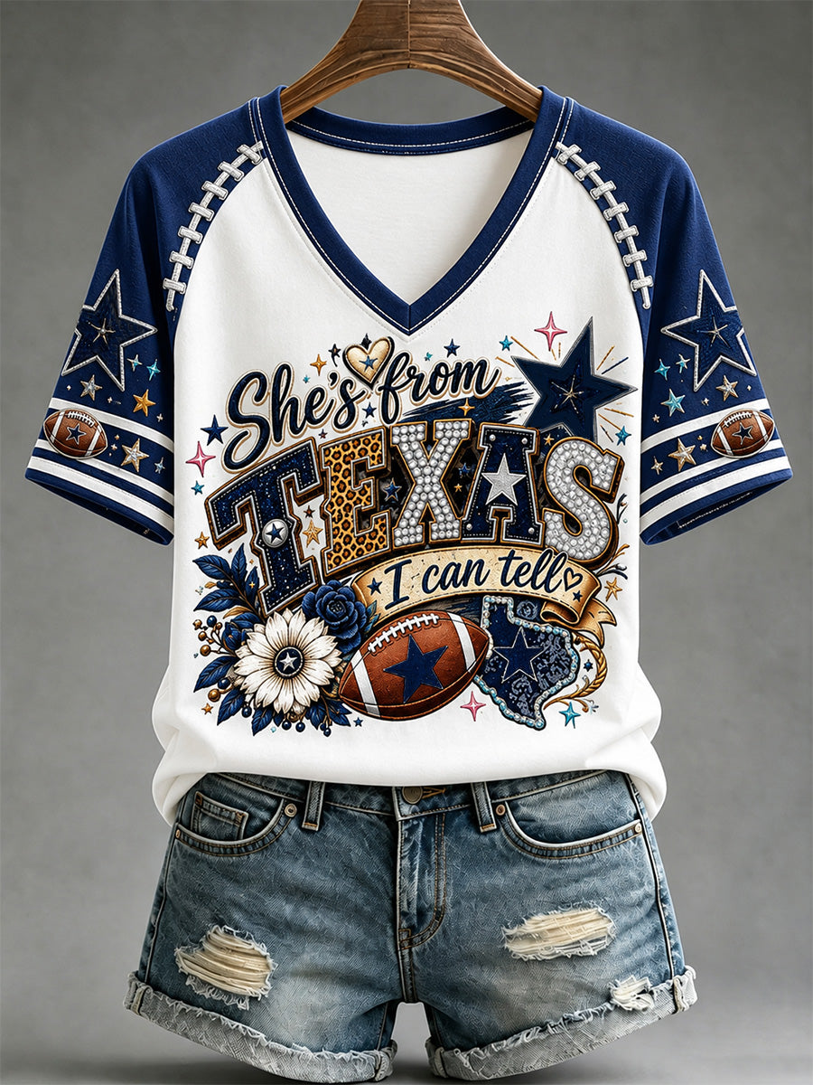 Women's Football Gameday Gift For Football Fans Casual V-Neck Tee