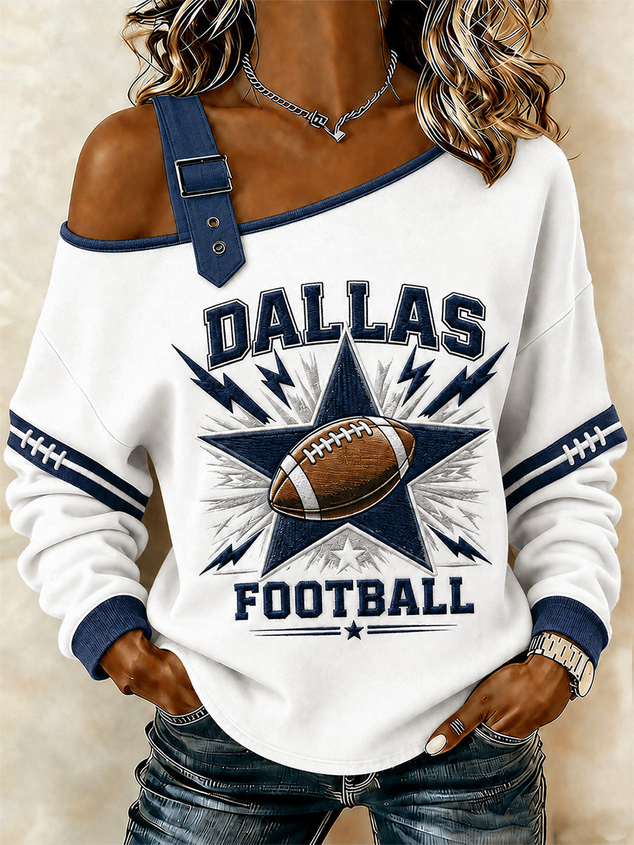 Women's Football Gameday Gift For Football Fans Casual Off-Shoulder Sweatshirt