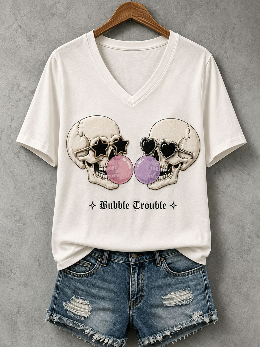 Women's Bubble Trouble Skull T-Shirt