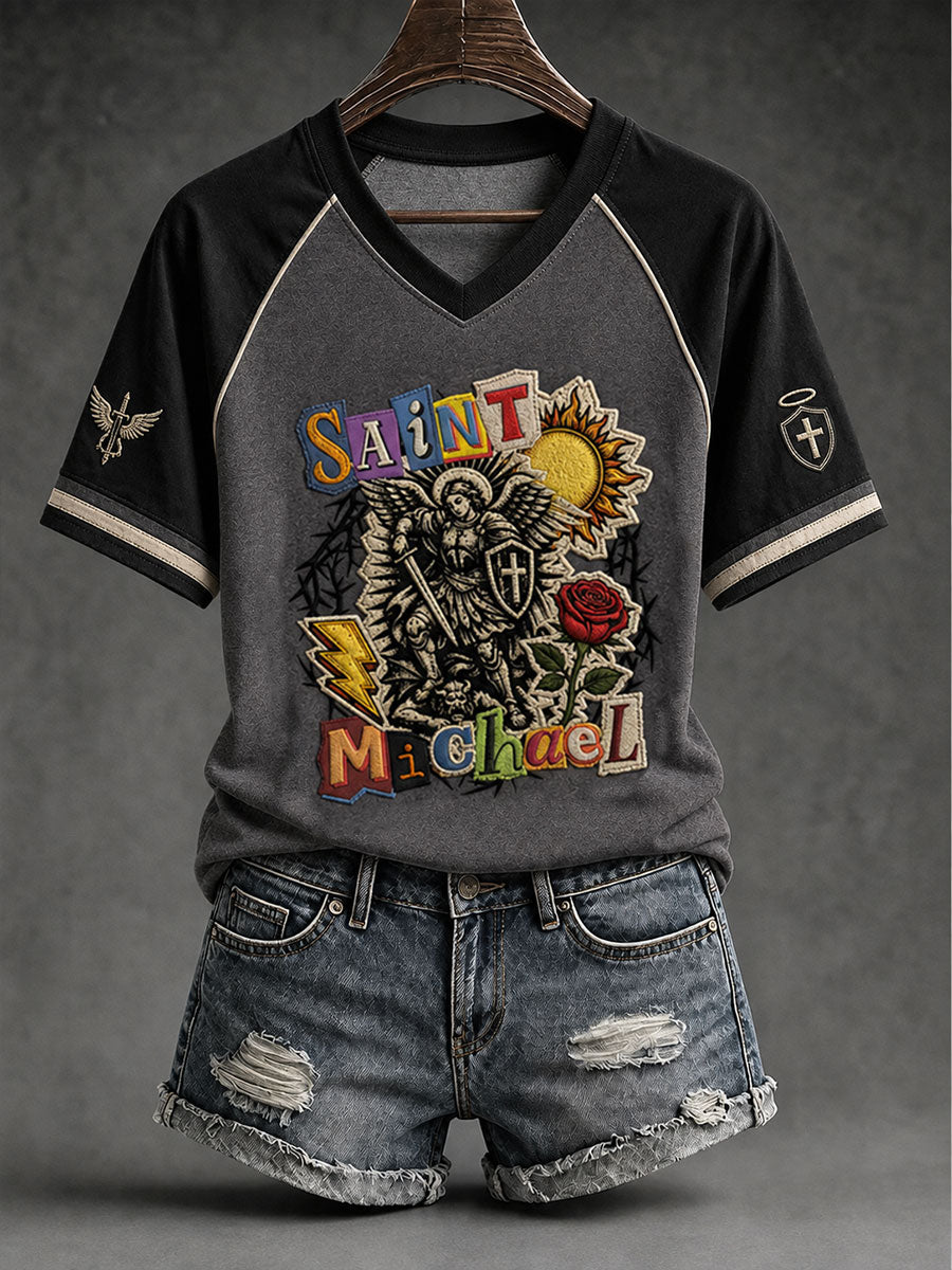 Women's Saint Michael The Archangel V-neck T-shirt