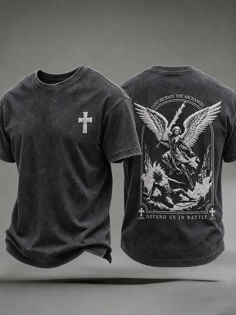 Men's Saint Michael The Archangel Print Short Sleeves T-shirt