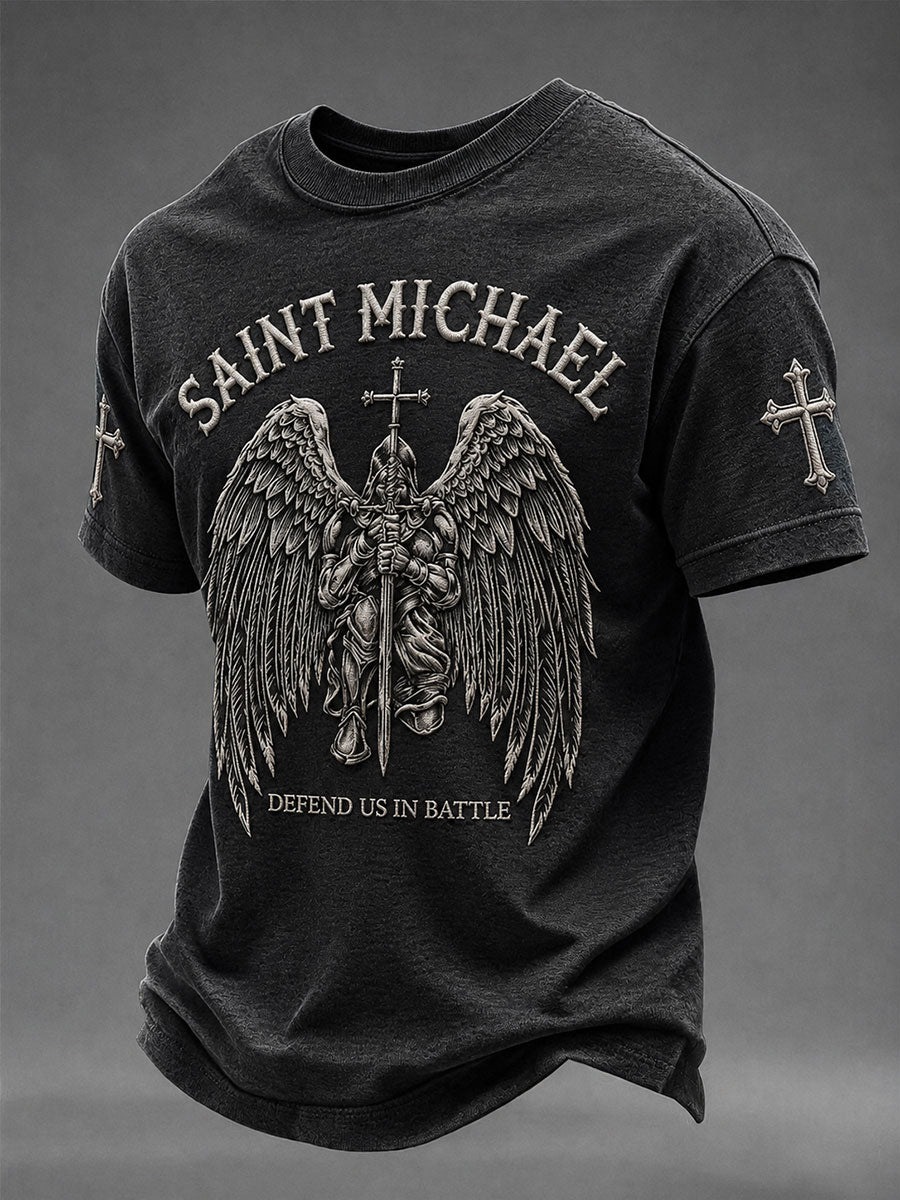 Men's Saint Michael The Archangel Print Short Sleeves T-shirt