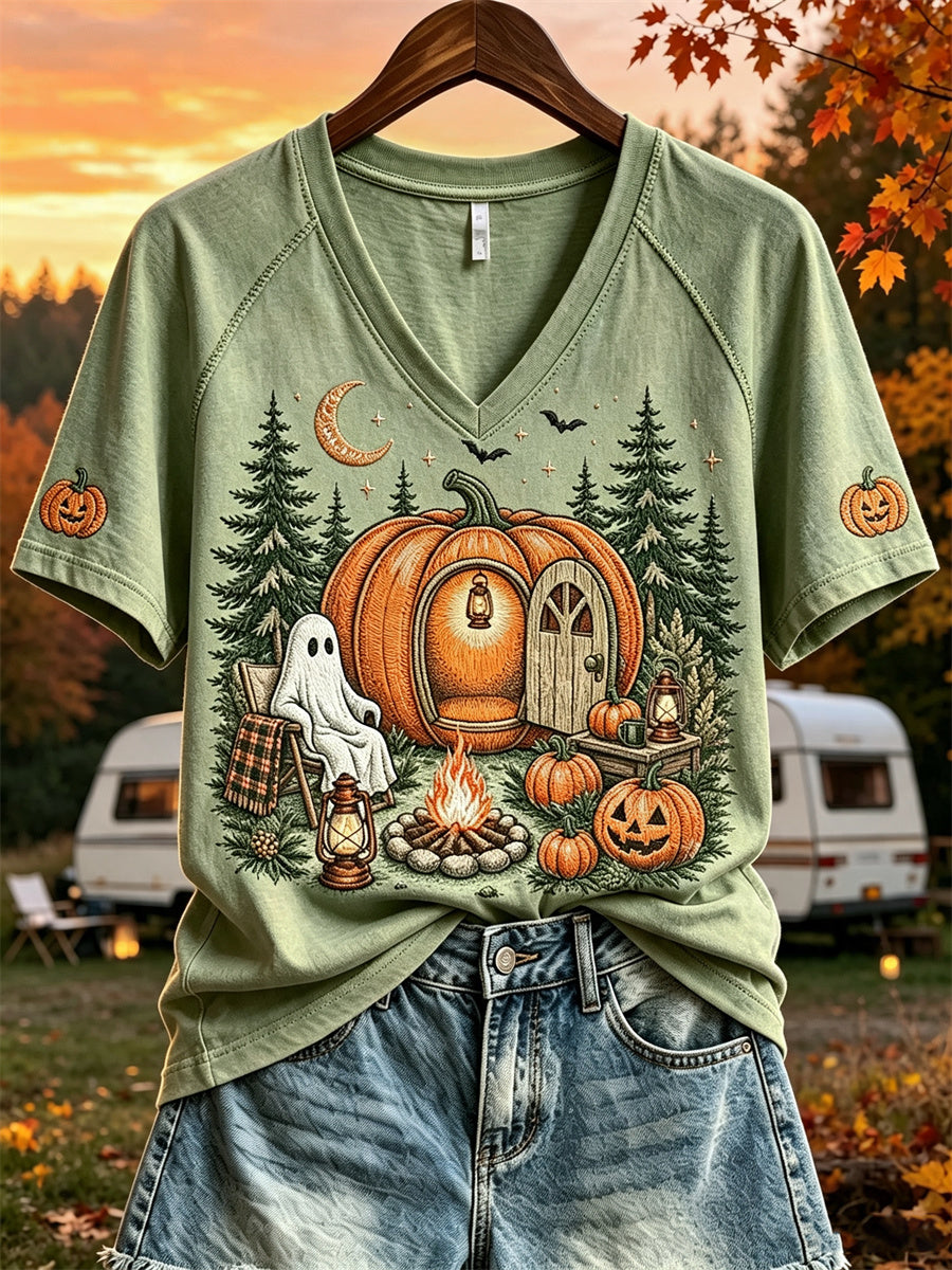 Women's Halloween Ghost Fall Camping Print short-sleeved T-shirt