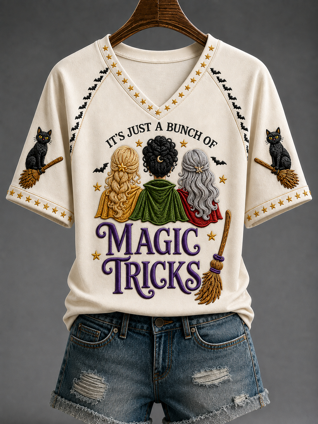 Women's It’s Just A Bunch Of Magic Tricks V-neck Off-shoulder Short-sleeved T-shirt