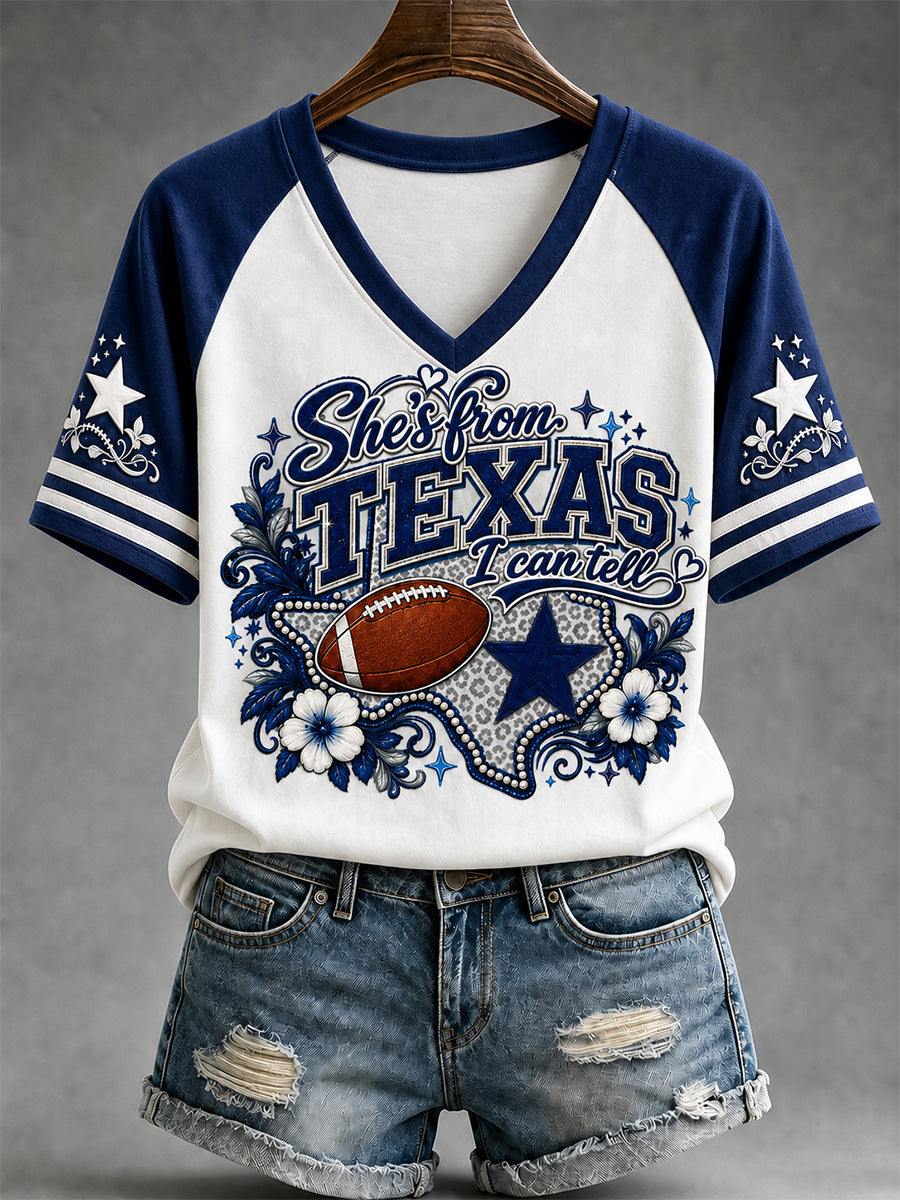 Women's Football Gameday Gift For Football Fans Casual V-Neck Tee