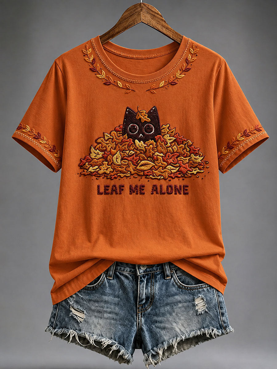 Women's Leaf Me Alone Black Cat Short-sleeved T-shirt