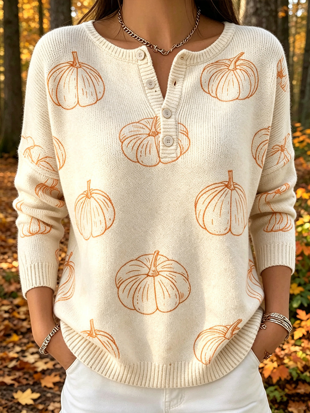 Women's Autumn Pumpkin Pattern Printed Casual cardigan