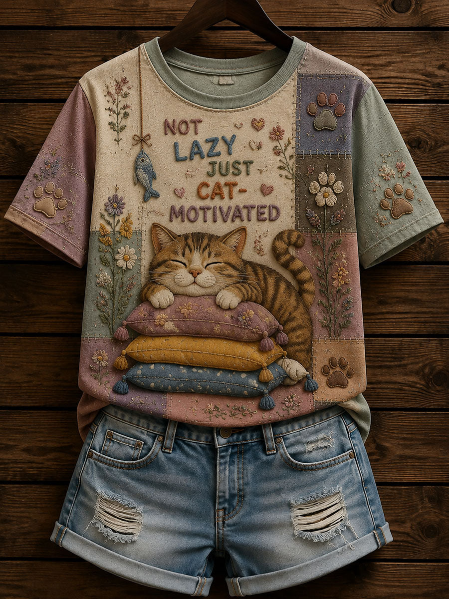 Women’s Patchwork Funny Cat Print T-shirt