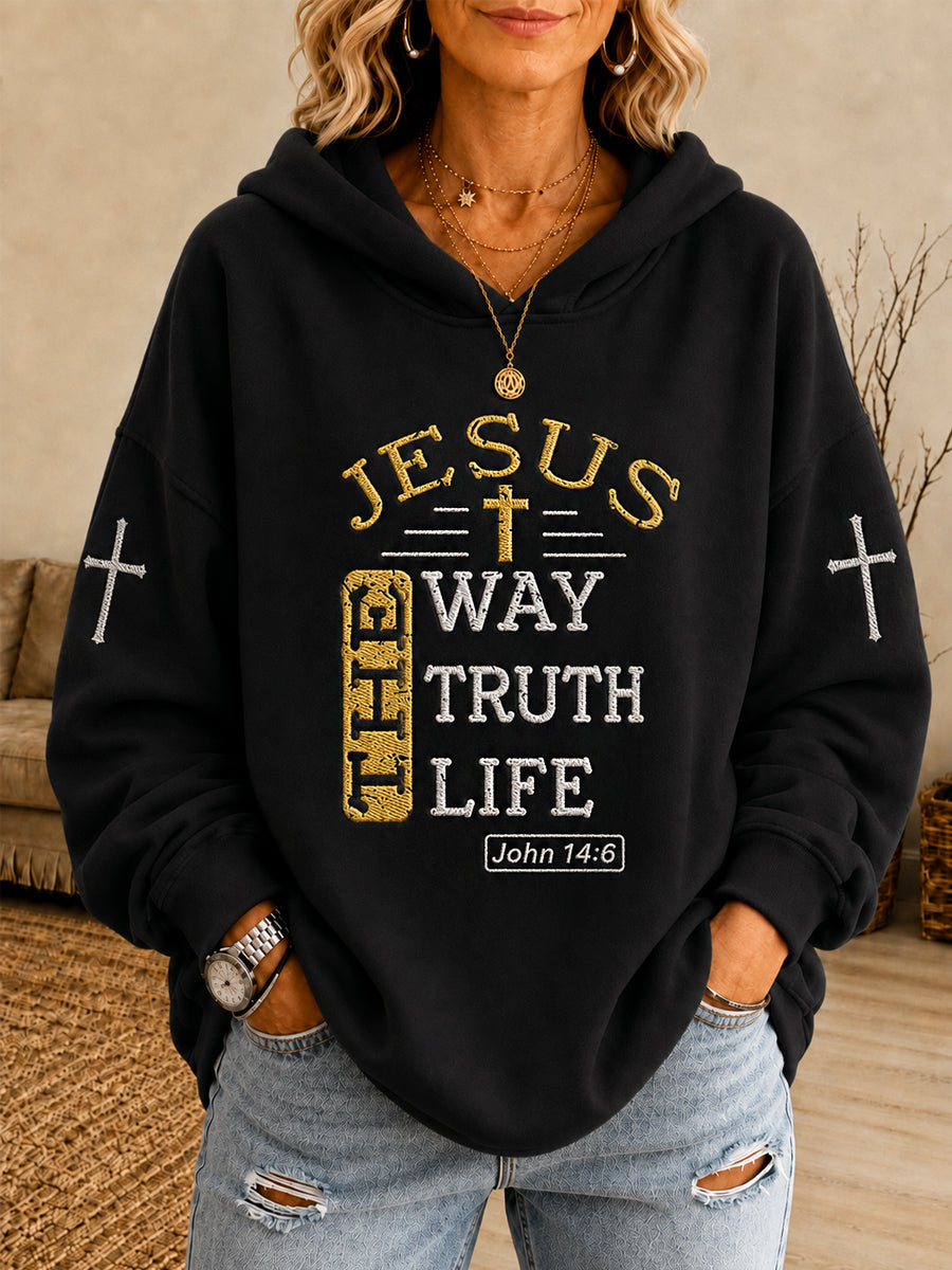 Women's Jesus The Way The Truth The Life John 14:6 Cross Graphic Hoodie