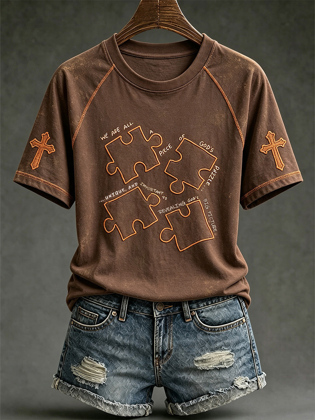 Women's faith-themed pattern printed causal short sleeves T-shirt