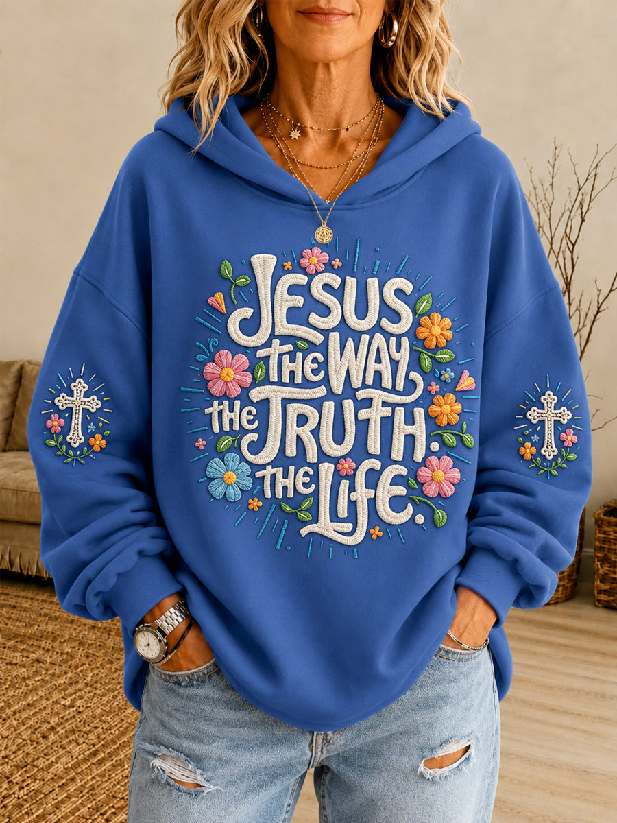 Women's Jesus The Way The Truth The Life John 14:6 Floral Graphic Hoodie