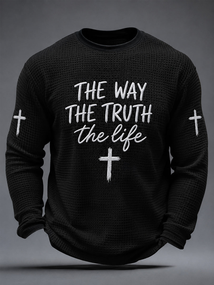 Men's Jesus The Way The Truth The Life John 14:6 Cross Graphic Waffle Long Sleeve T-Shirt