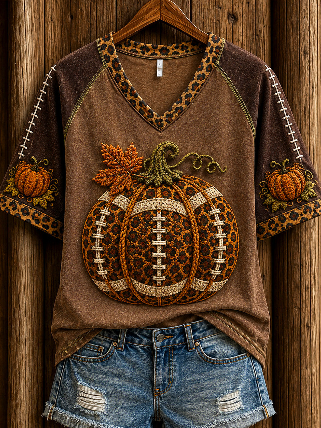 Women's Autumn Pumpkin Pattern Casual Short Sleeve T-shirt