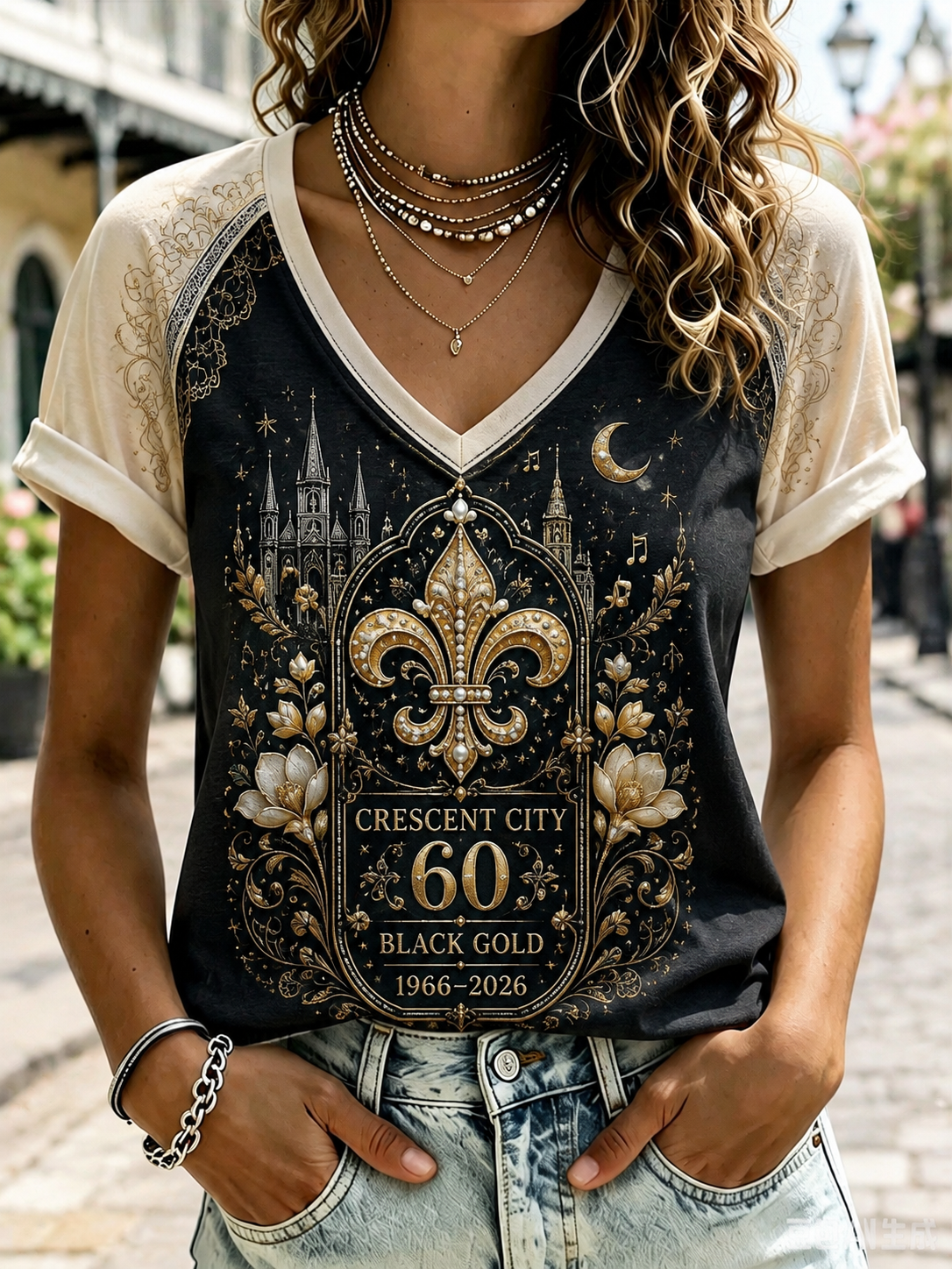 Women's New Orleans Saints V-Neck Off-Shoulder Short-Sleeved T-Shirt