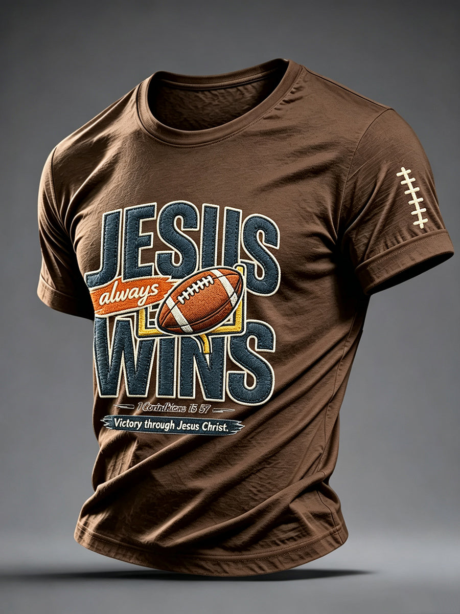 Men's Football And Jesus Faith Print T-shirt