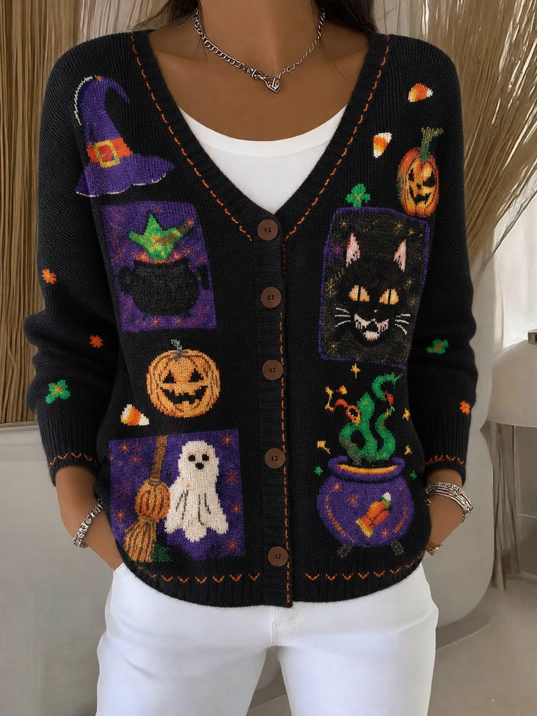 Women's Halloween Printed Cozy Cardigan
