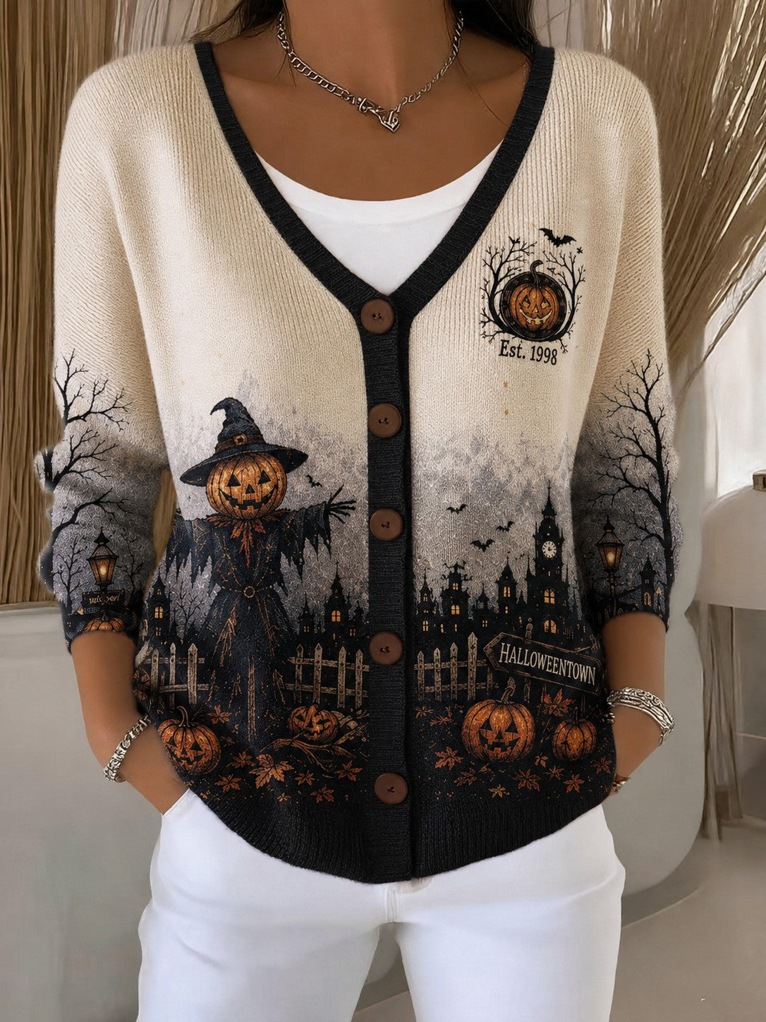 Women's Halloween Printed Cozy Cardigan