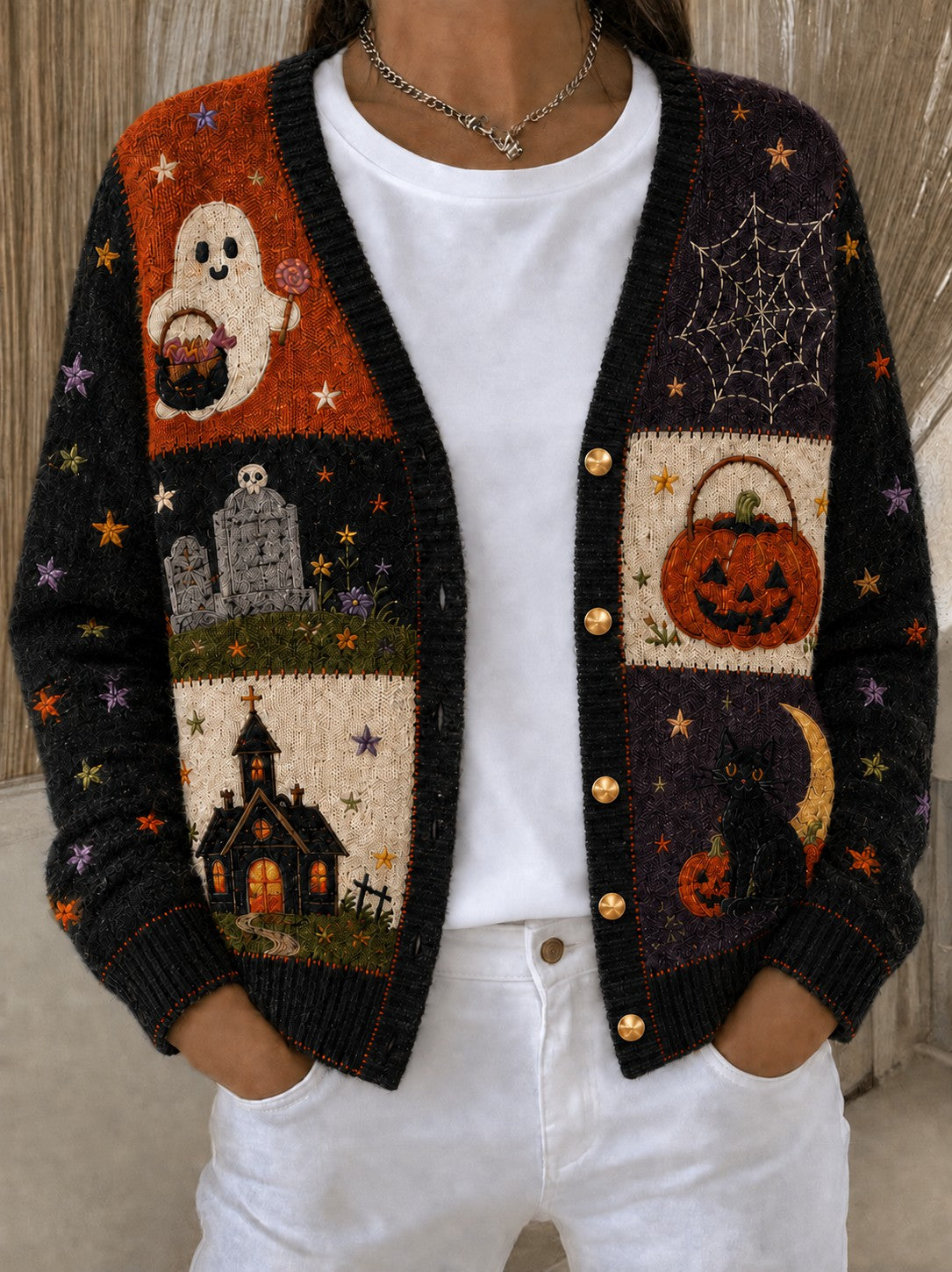 Women's Halloween Printed Cozy Cardigan