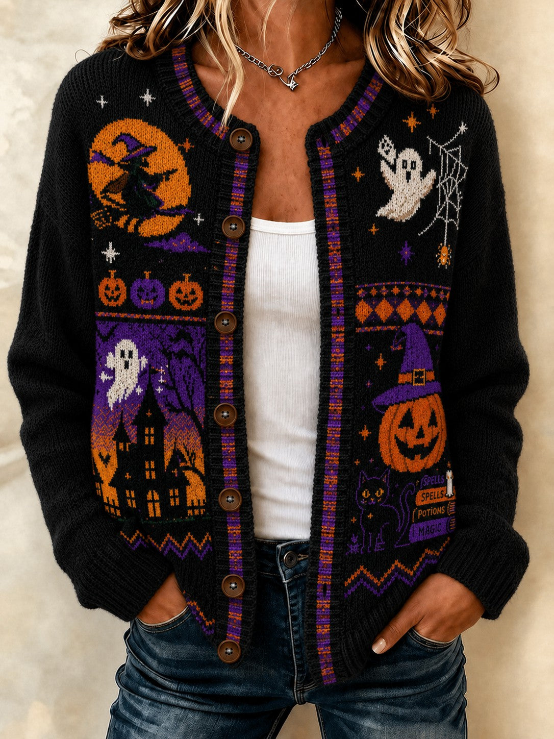 Women's Halloween Printed Cozy Cardigan