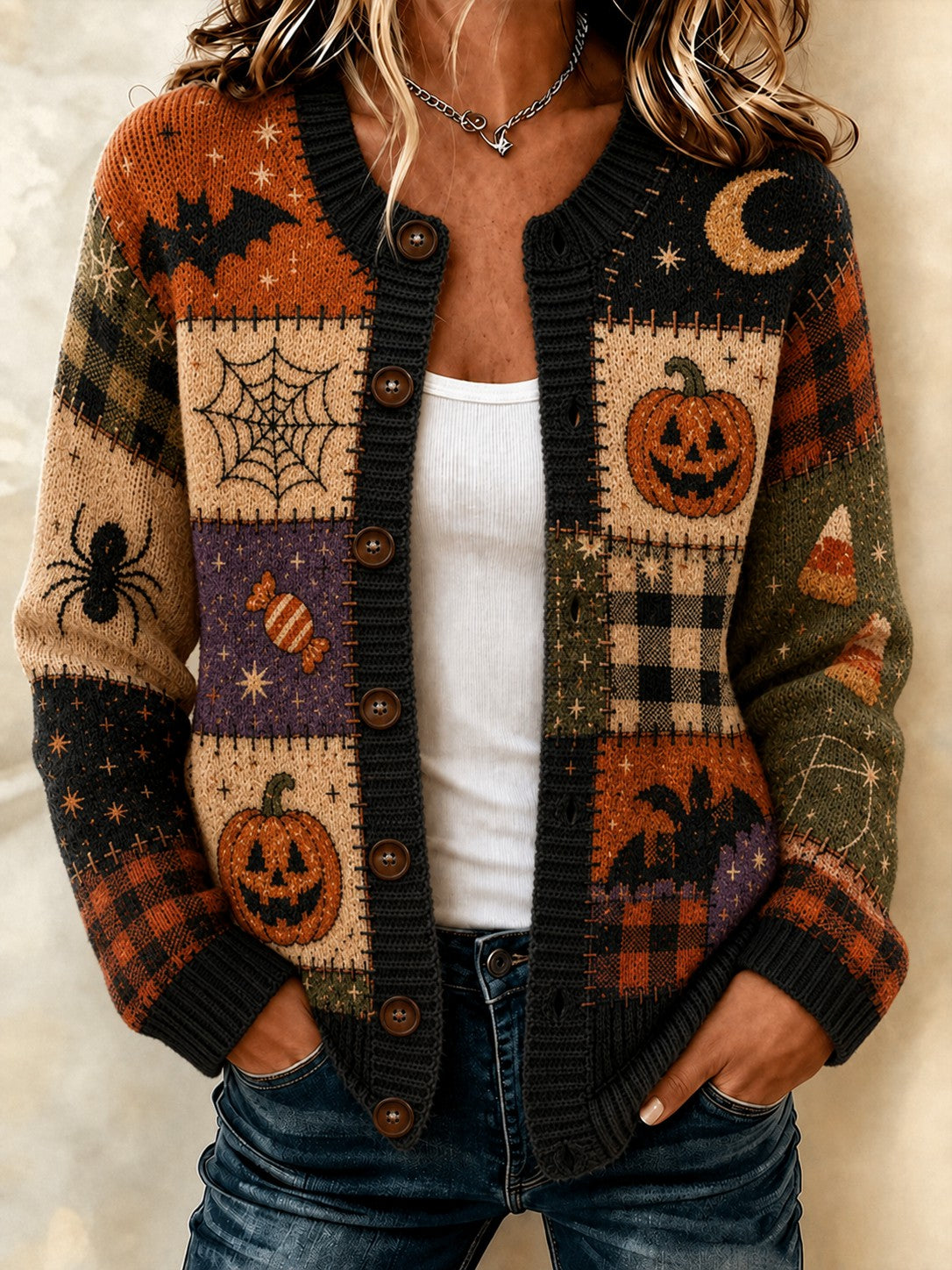 Women's Halloween Printed Cozy Cardigan
