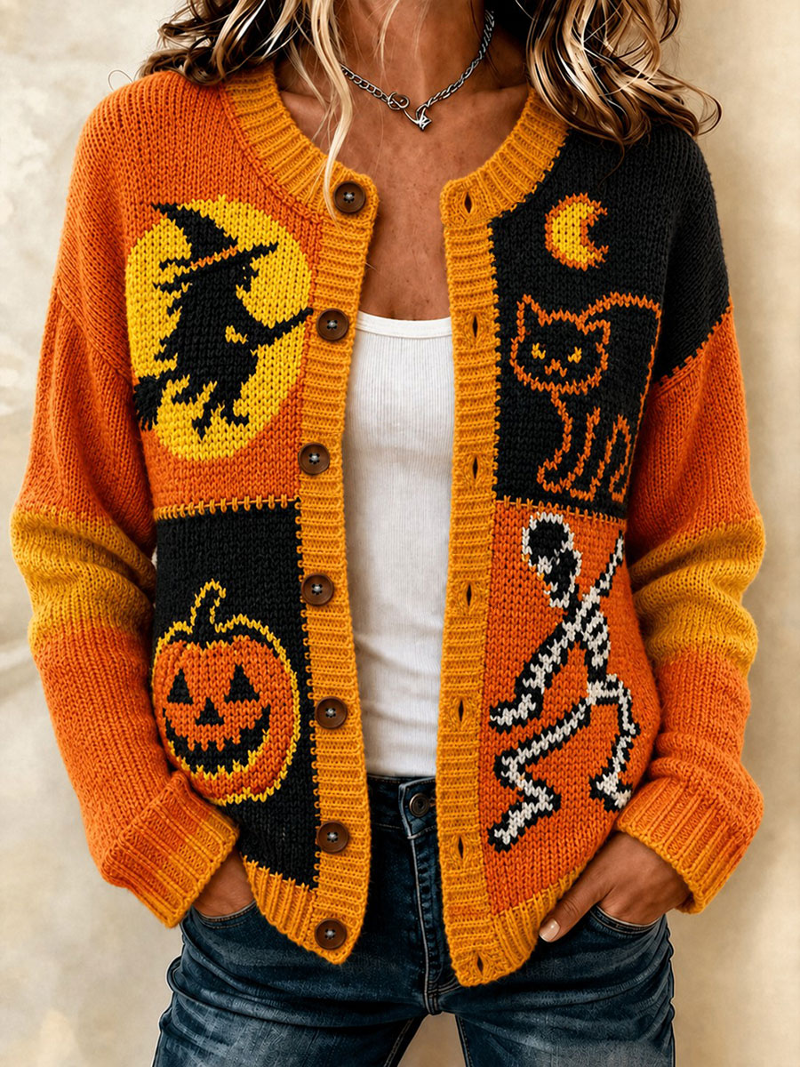 Women's Halloween Printed Cozy Cardigan