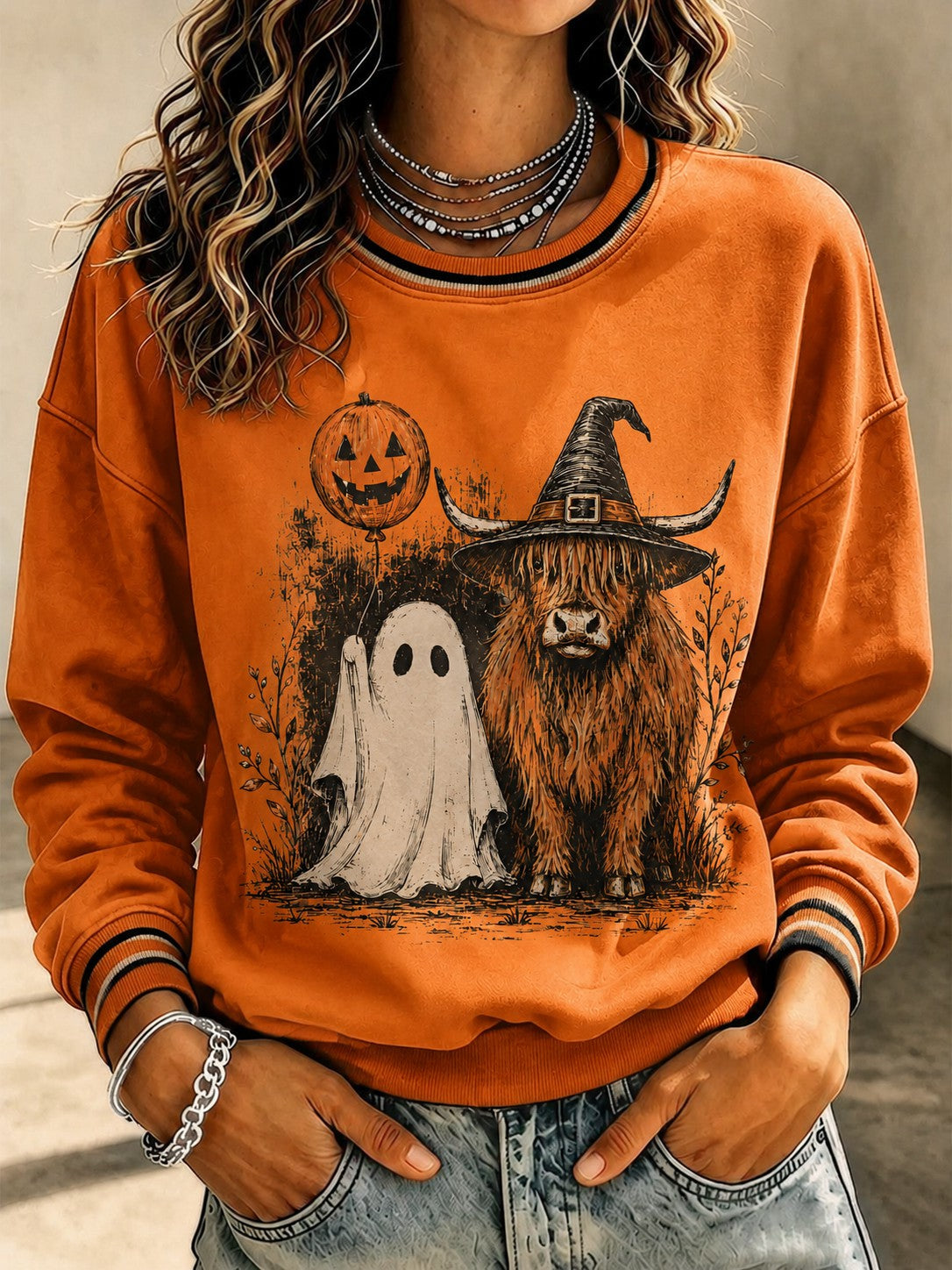 Women's Western Halloween Printed Sweatshirt