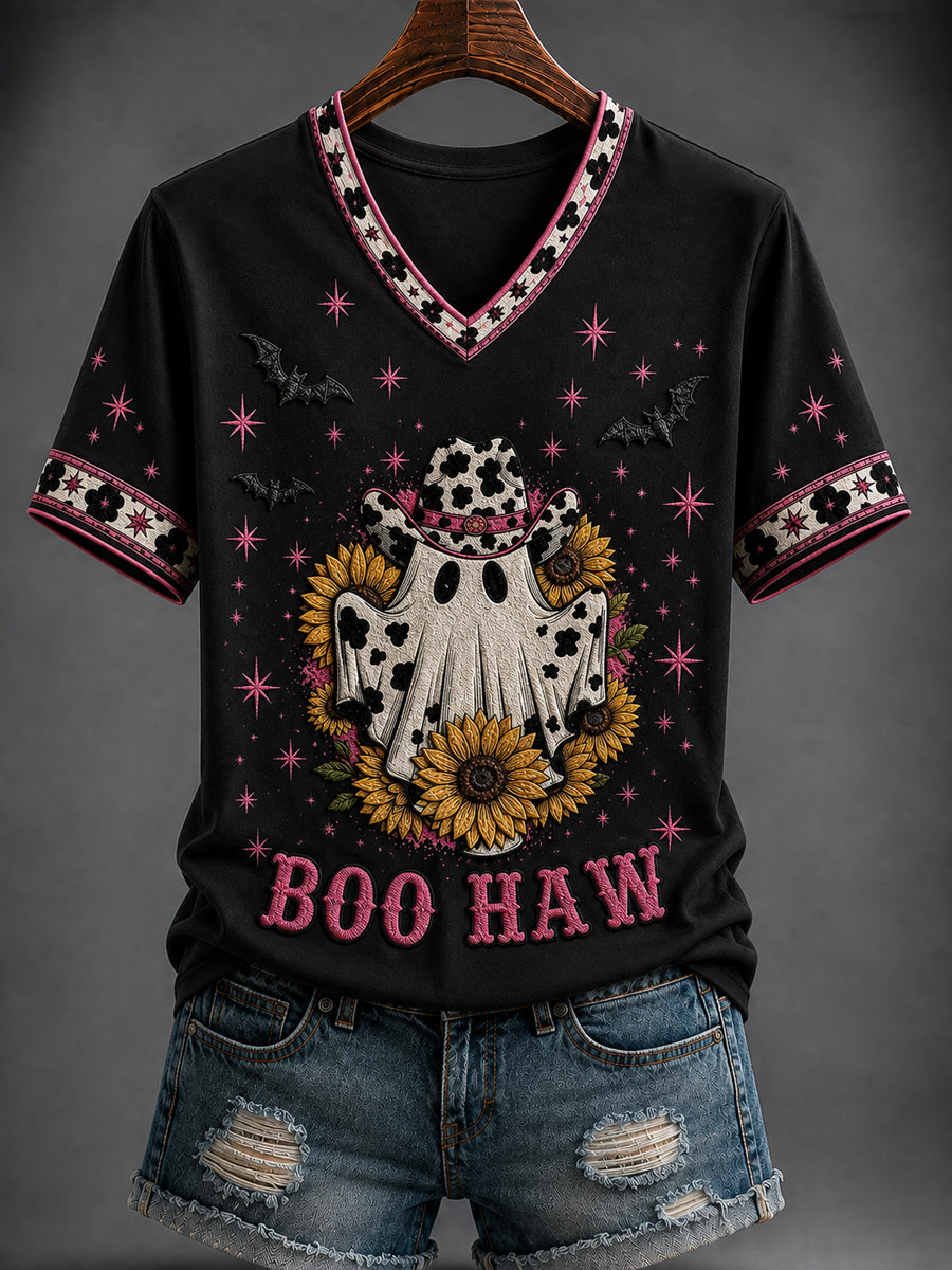 Women's Halloween Western Style Printed V-neck T-shirt