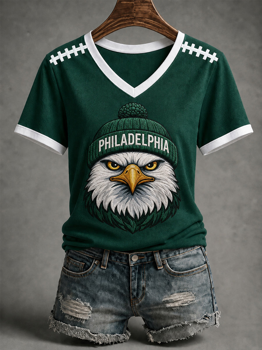 Women's Football Gameday Gift For Football Fans Casual V-Neck Tee