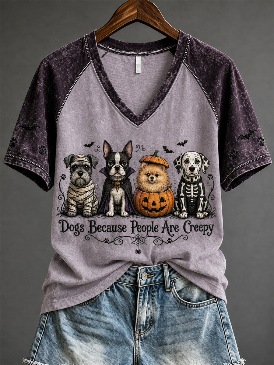 Women's Dogs Because People Are Creepy Halloween Dogs Print short-sleeved T-shirt
