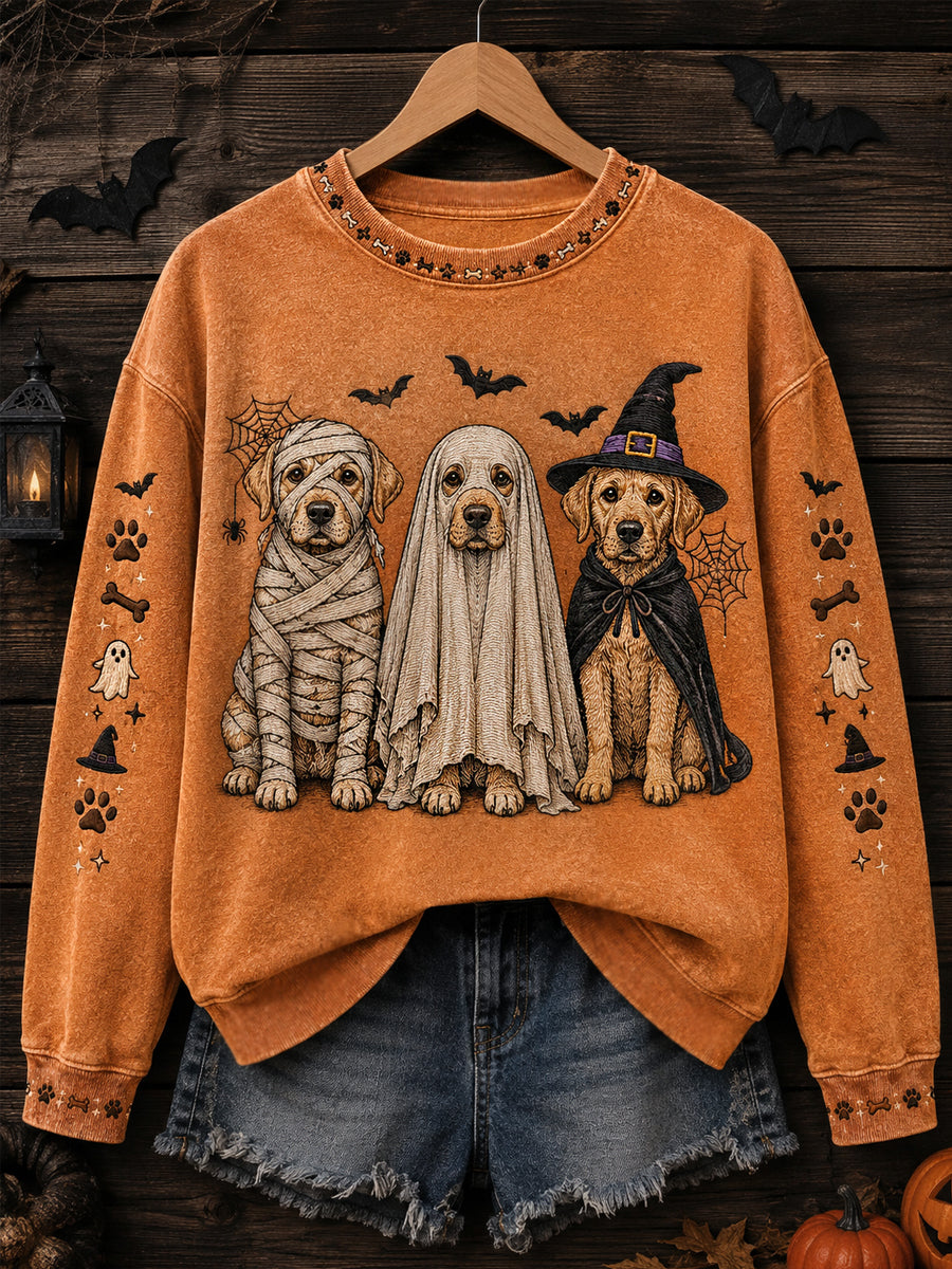 Women's Funny Halloween Dogs Print Casual Sweatshirt