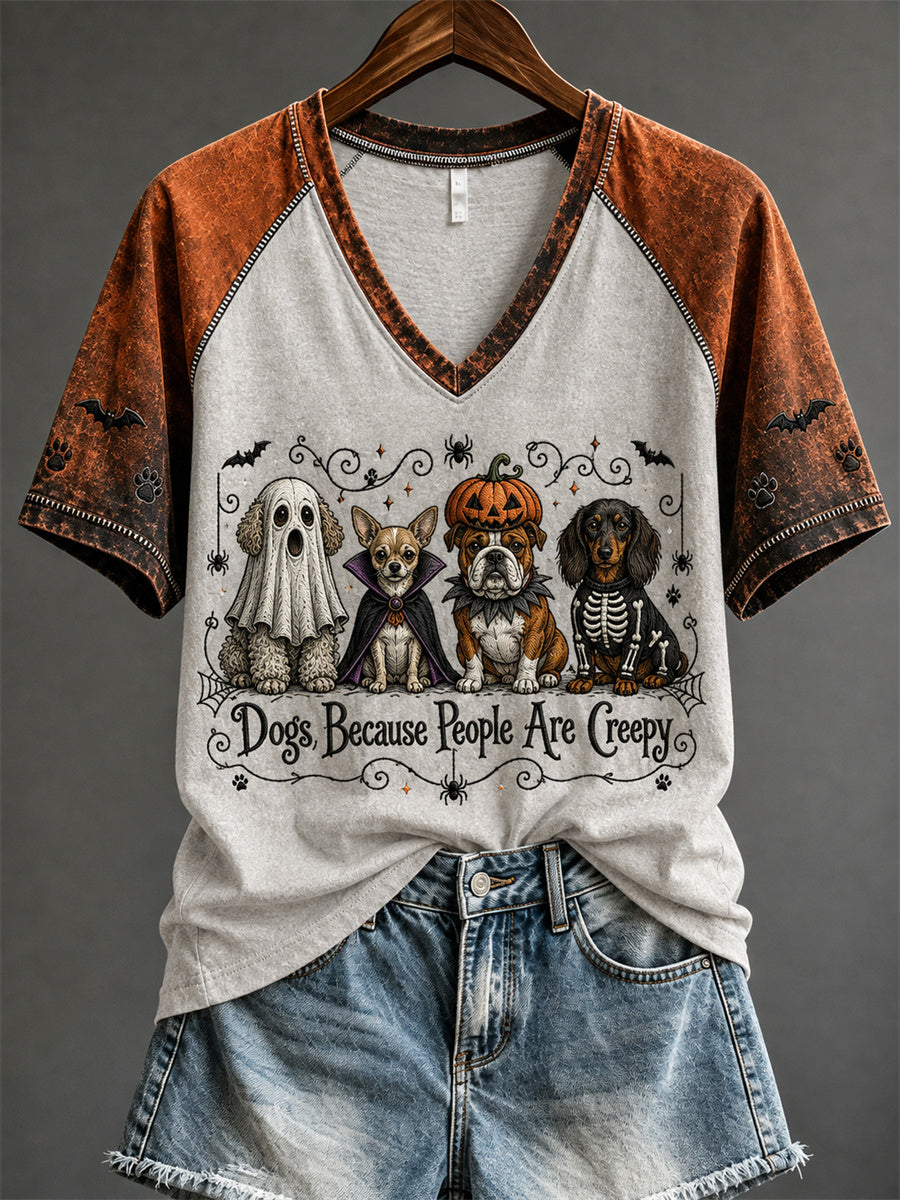 Women's Dogs Because People Are Creepy Halloween Dogs Print short-sleeved T-shirt