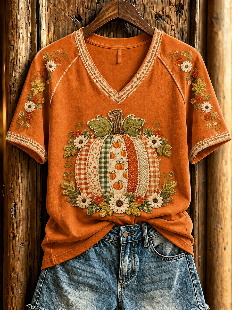 Women's Fall Pumpkin Print Casual T-Shirt
