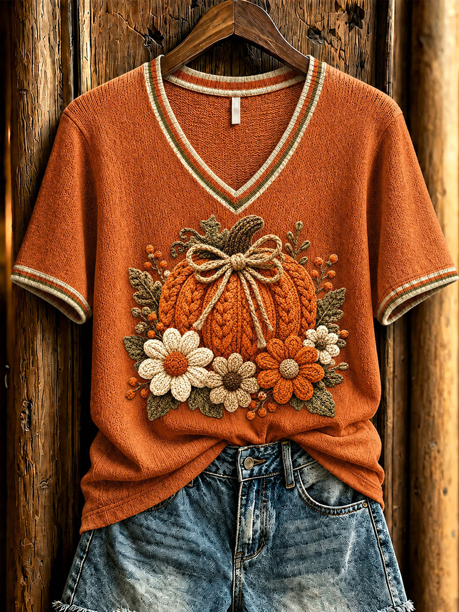 Women's Fall Pumpkin Print Casual T-Shirt