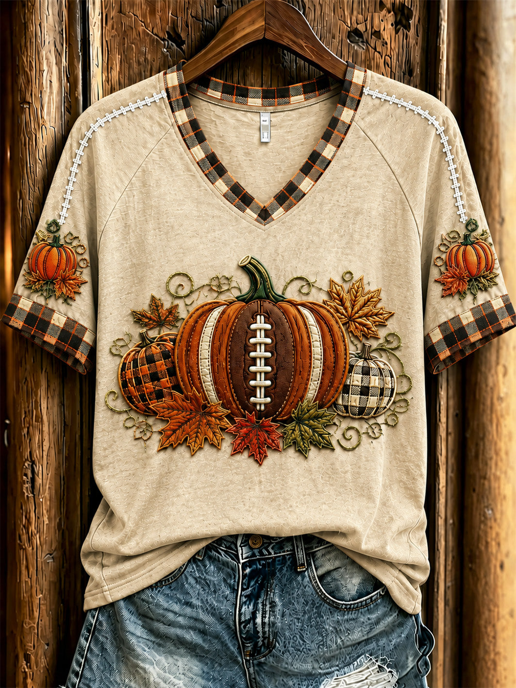 Women's Autumn Pumpkin Pattern Casual Short Sleeve T-shirt