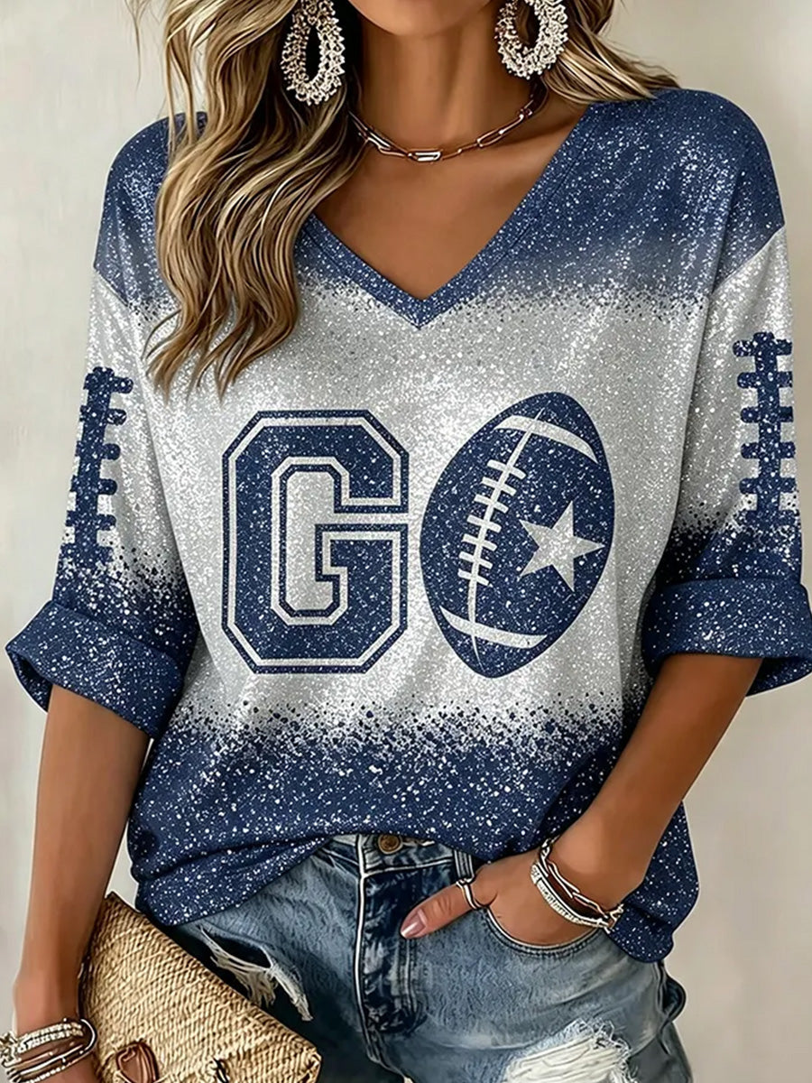 Women's Football Gameday Gift For Football Fans Casual V-Neck Tee